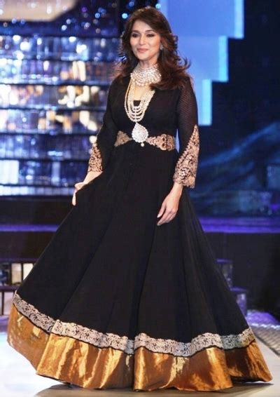 Bollywood Style Madhuri Dixit Silk Georgette Anarkali In Black Color
