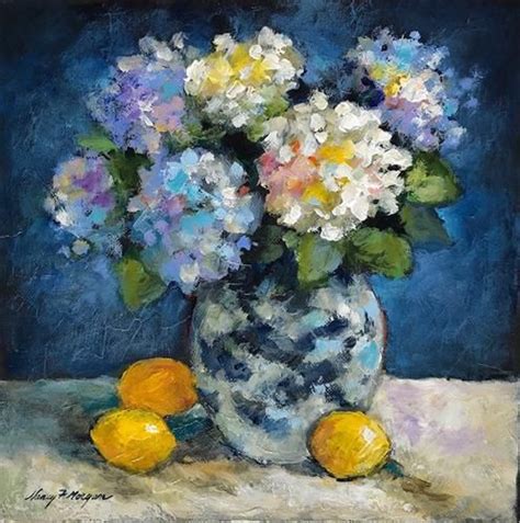Daily Paintworks Hydrangeas And Lemons Original Fine Art For