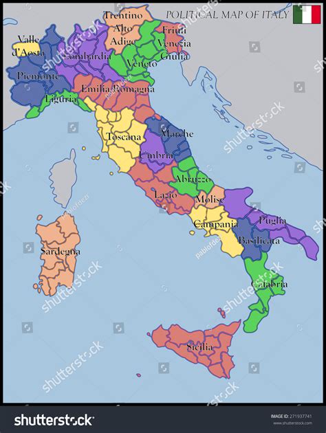 Political Map Italy Stock Vector Royalty Free 271937741 Shutterstock