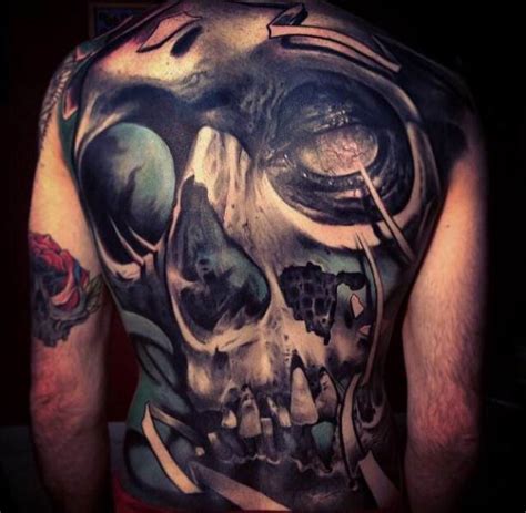 3d Skull Tattoo On Full Back By Zak Schulte