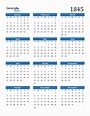 Free 1845 Calendars in PDF, Word, Excel