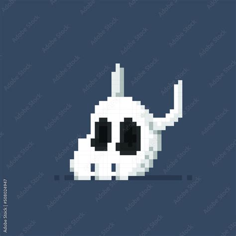 Skull Head With Horn In Pixel Art Style Stock Vector Adobe Stock