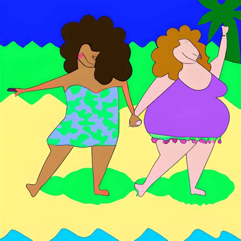 Fat Girls On The Beach Cartoon · Creative Fabrica