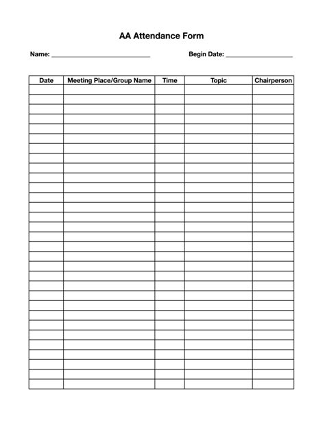 Printable Aa Meeting Attendance Sheet Pdf Printable Word Searches