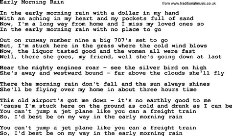 Early Morning Rain By Gordon Lightfoot Lyrics