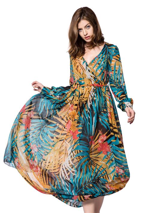 35 Off Boho Printed Long Sleeve Maxi Summer Swing Dress Rosegal