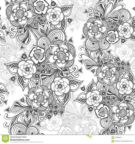 Zen doodle coloring pages printable. Seamless Pattern In Zen-doodle Flowers Style Black On ...
