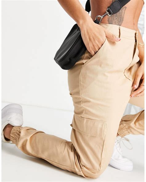 Missguided Petite Sand Plain Cargo Trousers In Natural Lyst