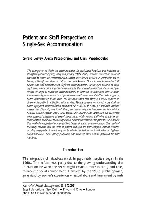 Pdf Patient And Staff Perspectives On Single Sex Accommodation