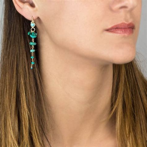 December Birthstone Earrings Turquoise Gold Filled Long Vine Earrings