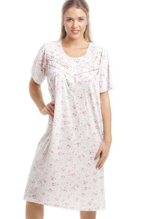 Classic Pink Floral Print White Short Sleeve Nightdress