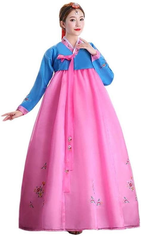 Womens Korean Traditional Hanbok Dress Cosplay Costumes C Blue And Pink