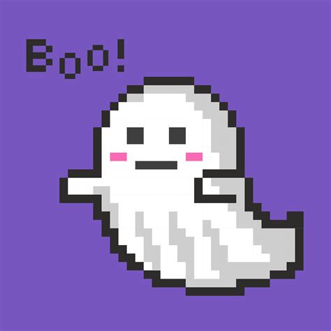 Ghost Halloween Pixel Art Boo Cute Spirit 8 Bit Style On Purple