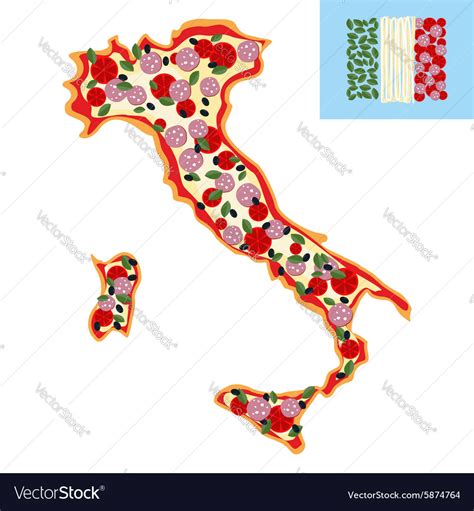 Pizza In Shape Of A Map Of Italy Ingredients Vector Image