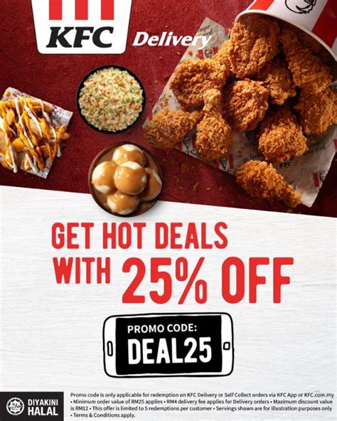 This offer is available at selected kfc outlets, from now to 18 may 2021. KFC 25% OFF Promo Code Promotion for Delivery or Self Collect