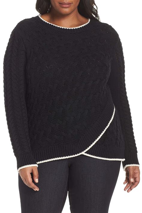 Contrast Trim Cable Sweater Plus Size By Cece On Nordstrom Rack Cable Sweater Contrast