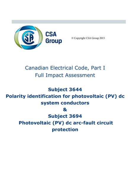 Canadian Electrical Code Part I Full Impact Assessment