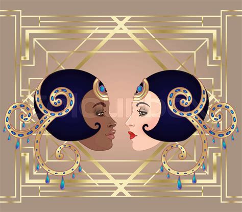 Art Deco Girl Retro Fashion Style African Woman Stock Vector