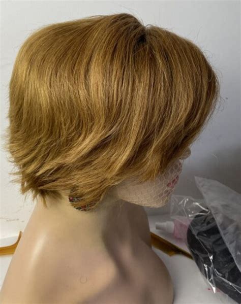 Pixie Cut Colored Short Human Hair Wavy Wig Bob Ombre Honey Etsy