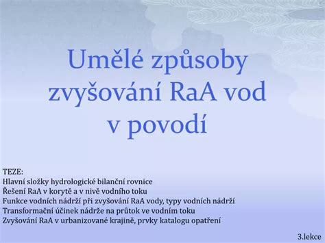 PPT Umělé způsoby zvyšování RaA vod v povodí PowerPoint Presentation