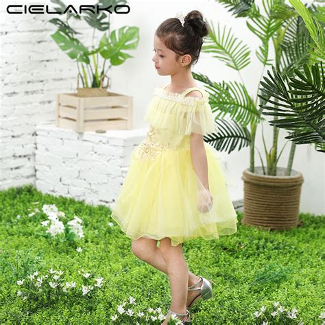 Cielarko Off Shoulder Girls Dress Princess Strap Party Dresses Floral