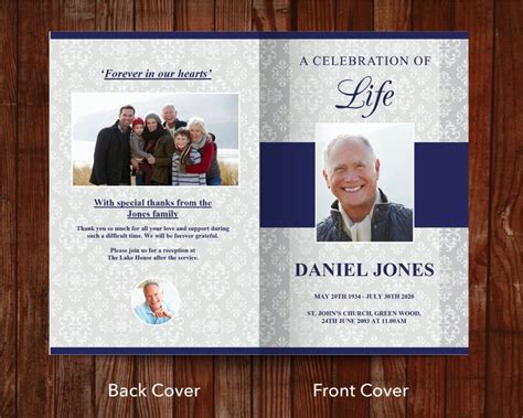 8 Page Classic Funeral Program Template For Men Celebration Etsy