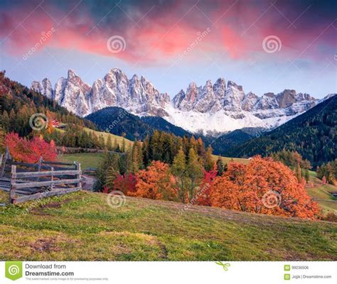 Beautiful View Of Santa Maddalena Village In Front Of The Geisler Or