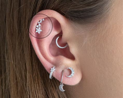 Starburst Helix Piercing Cz Star Earring Stack Cartilage Etsy Uk