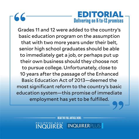 Delivering On K To 12 Promises Inquirer Opinion