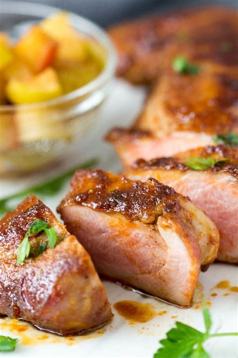 Conventional and organic pork loin (a) and barrow and gilt pork loin (b). Spice Roasted Pork Tenderloin + Chunky Applesauce | Simple ...
