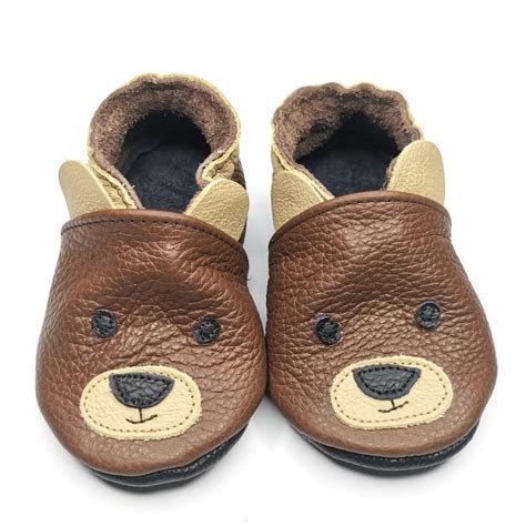 Teddy Bear Shoes Leather Baby Shoes Brown Baby Booties Baby Etsy
