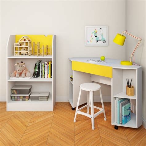 Nexera Taxi 2 Piece Office Set In White And Yellow With Bookcase