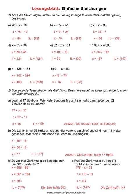 Einfache Gleichungen Lösen Arbeitsblatt April Rarter Schule