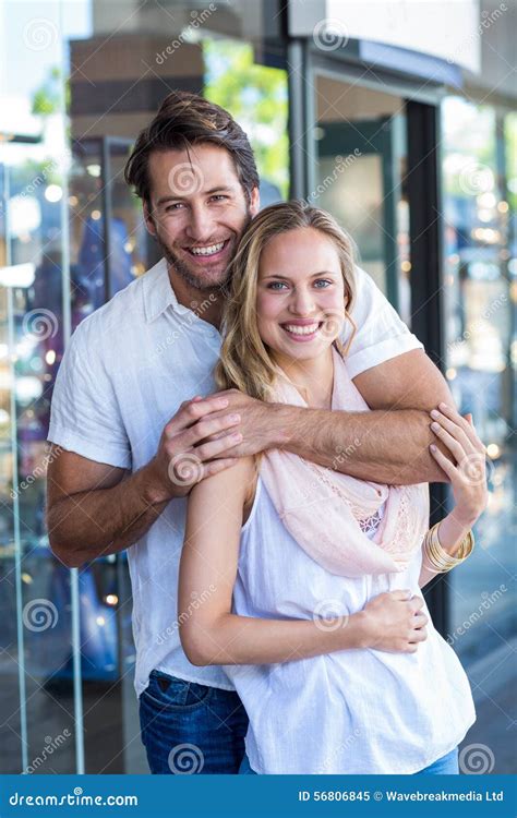 Smiling Man Putting Arm Around His Girlfriend Stock Image Image Of