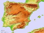 A detailed topography map of the Iberian peninsula, By Sci Lands. : europe