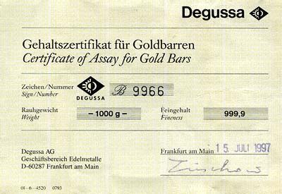 It earns a commission on the sale and, at the same time, it adds gold to its reserves. Certificates for Gold Bars