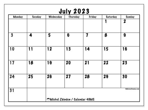 Calendar July 2023 48ms Michel Zbinden Gb