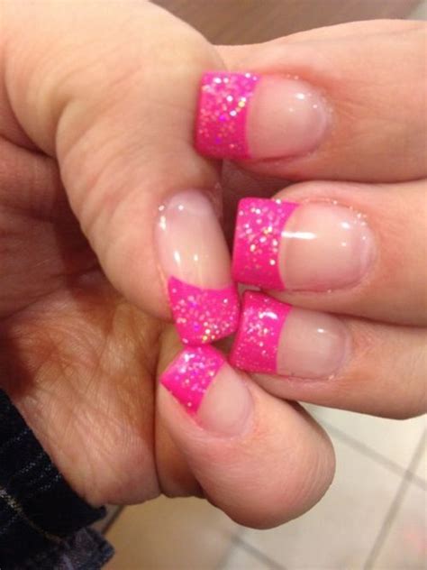 pink french tip acrylic nails with glitter jamies witte