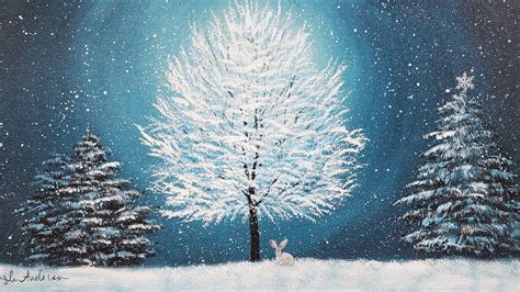 Snowy Trees Landscape Acrylic Painting Live Tutorial Youtube