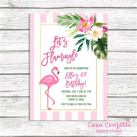 Flamingo Invitation Flamingo Birthday Invitation Tropical Etsy