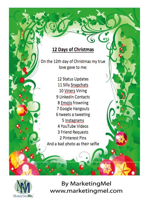 It is a sing song type of song that provides different gifts for each day of christmas meaning that many different variations can be sung. 12 Days of Christmas: Social Media Style | MarketingMel
