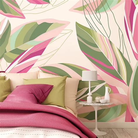 Origin Murals Botanical Calathea Leaves Pink Matt Smooth Paste The Wall
