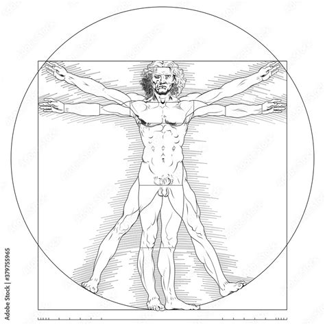 Illustration Of Vitruvian Man Leonardo Da Vinci Drawing Study Of The
