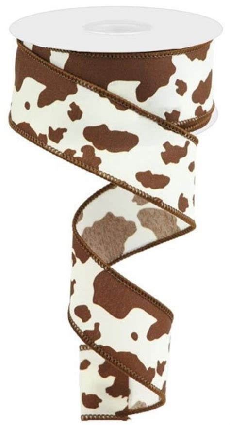 Ships Free Over 35 In Us Cowhide Cow Print Wired Edge Ribbon 15 X 10 Yards White Brown