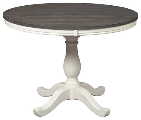 Round Dining Table Two Tone Design With Pedestal Base Gray And White