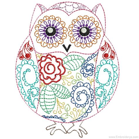 Whimsical Owl Machine Embroidery Design Etsy