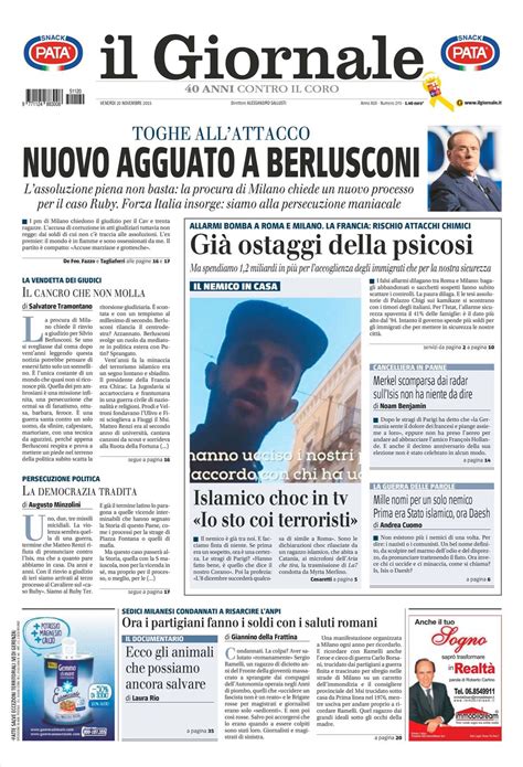 Le Prime Pagine Dei Quotidiani Che Sono In Edicola Oggi Novembre Secolo D Italia