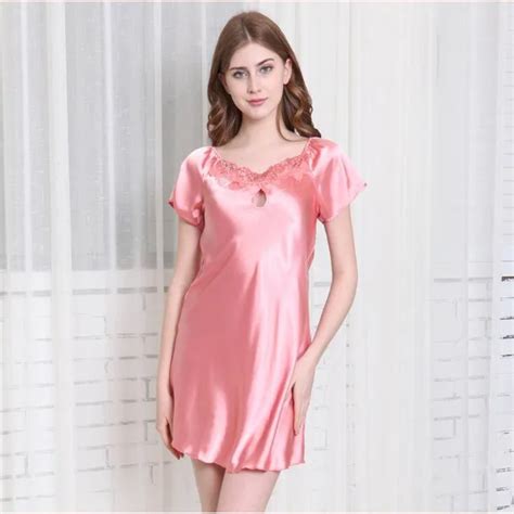Size S 4xl Women Nightgown 2017 Spring Summer Silk Ladies Short Sleeve Sleepwear Female Night