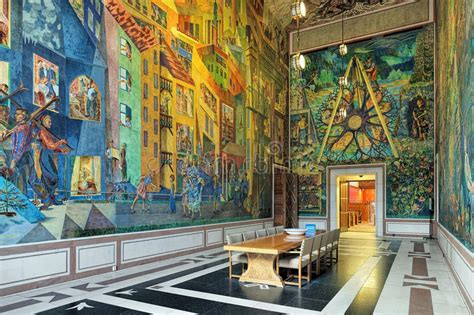 Interior Of East Gallery Krohg Room In Oslo City Hall Norway Editorial