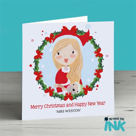 Our day 6 count down activity of making cards involved lots of fun stamping. Personalised Teacher Christmas Card - Blonde | Beyond The Ink